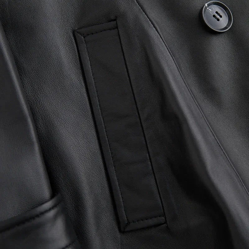 Huiketi Autumn Long Black Pu Lather Trench Coat for Women Long Sleeve Belt Epaulets 2023 British Style Fashion Leather Overcoat