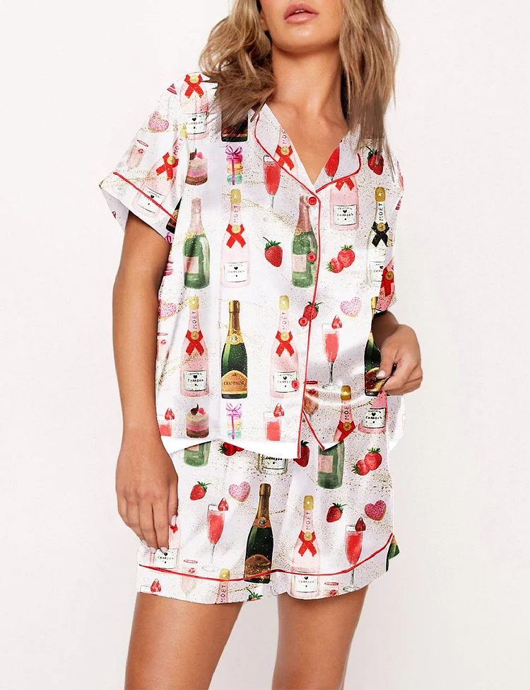Champagne Strawberries  Macarons Pajama Set