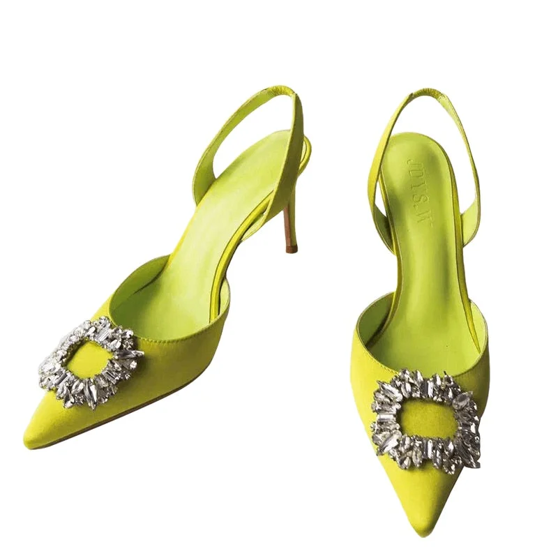 2021 European and American Style Pointed Toe Rhinestone High Heels Niche Design Pumps Summer Women's Mid Heel Sandals