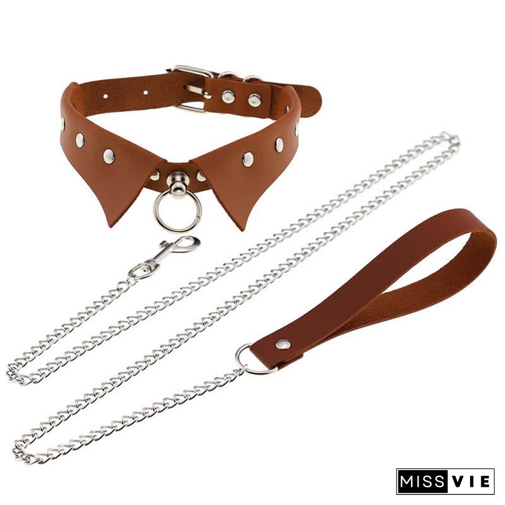 Punk Collar Design Leather Chocker With Hauling Chain