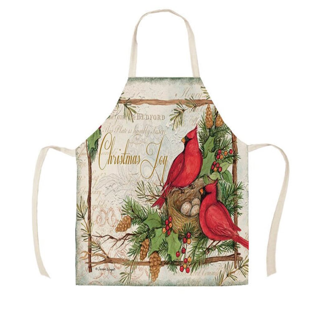 Linen Print Apron - Christmas Bird - 68x55cm