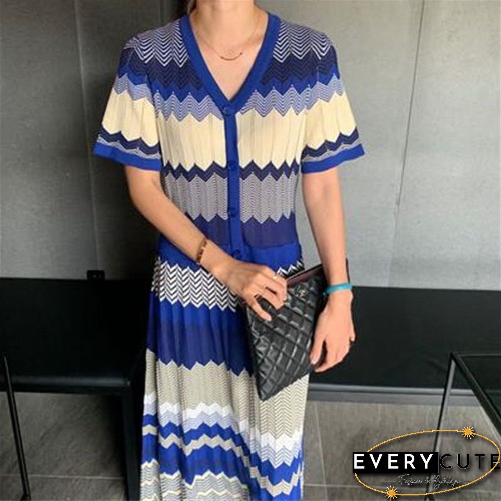 Ins Korean Style Ol Temperament Patchwork Summer Maxi Dress For Ladies Short Sleeve Vintage Chic Female Sundresses