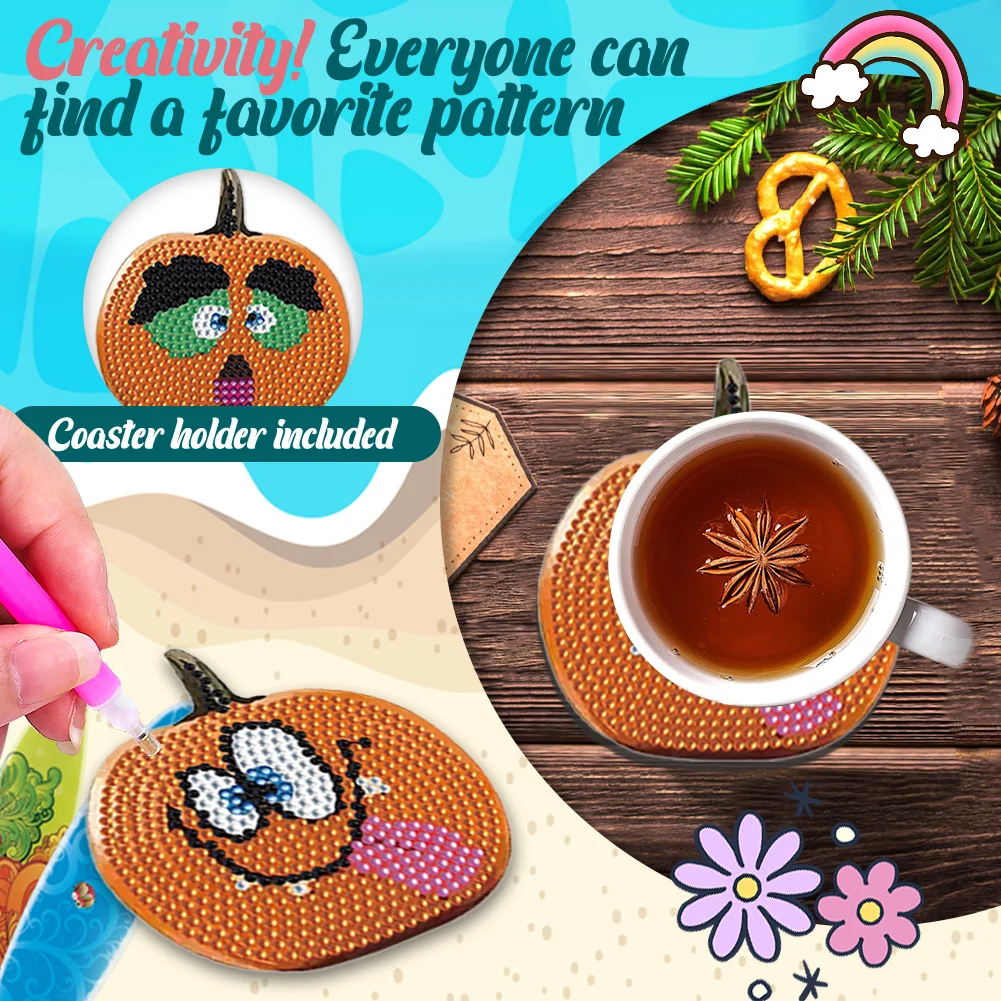 8pcs DIY Odd Pumpkin Diamond Painting Art Coaster Kit Special Shape Drill Diamond Painting