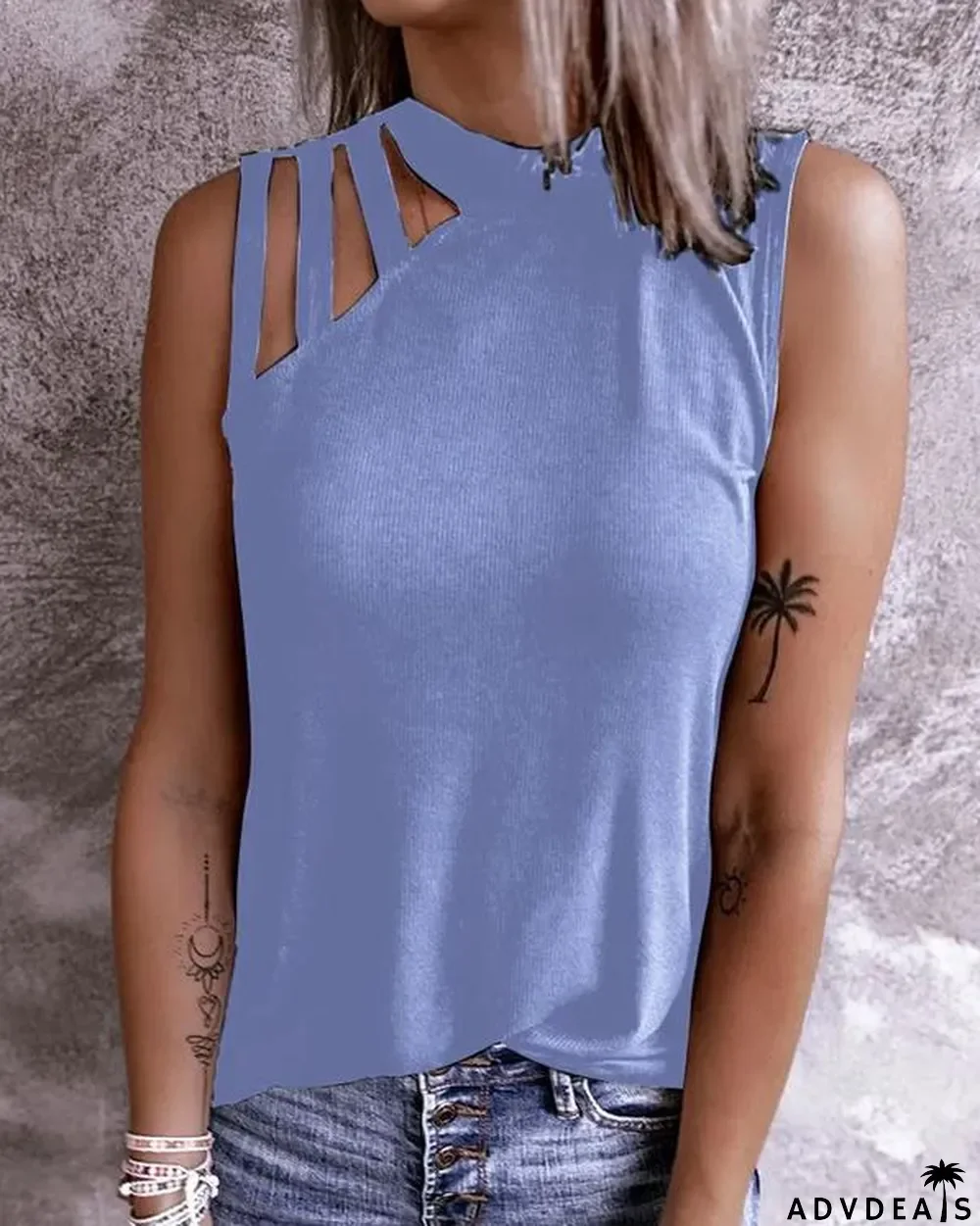 Cold Shoulder O Neck Tank Top