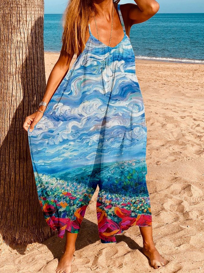 Printed Loose Sling Jumpsuit