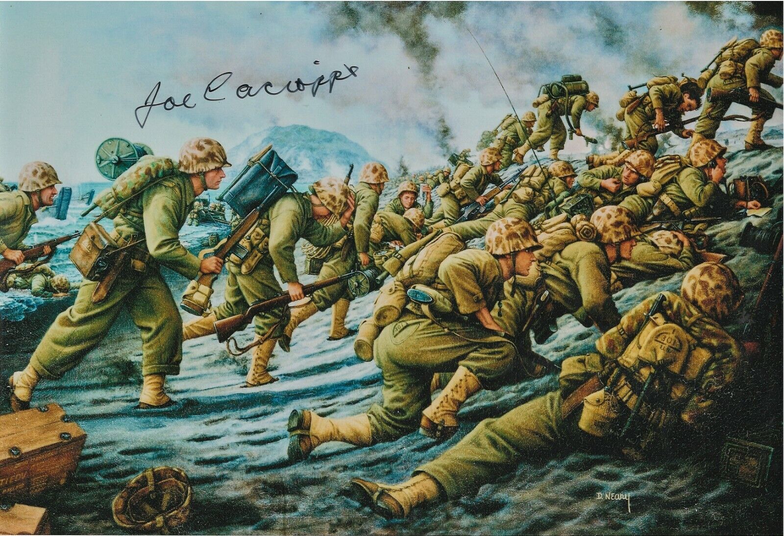 JOE CACIOPPO 4TH MARINE DIVISION IWO JIMA VETERAN RARE SIGNED Photo Poster painting