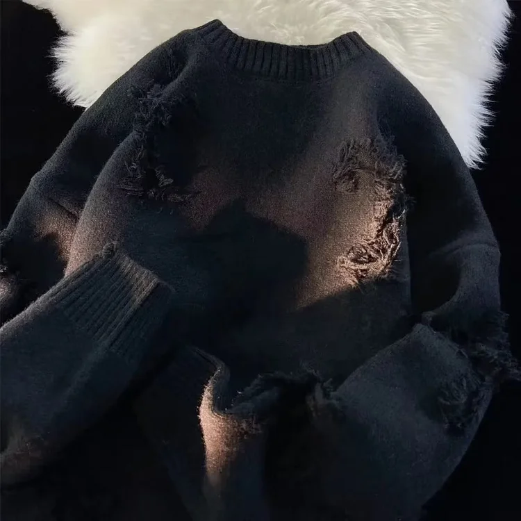 Statement Ripped Crew Neck  Knitted Sweater