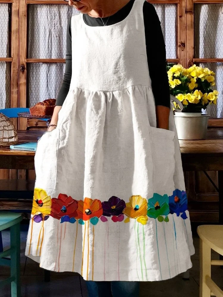  Casual Floral Sleeveless Pocket Print Dress socialshop