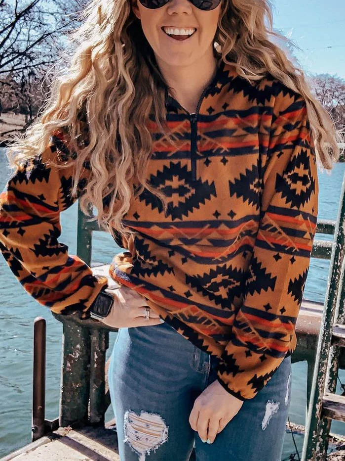 Retro Aztec Print Pull Over