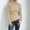 New Products Ladies Casual High Neck Zipper Long Sleeve Sweater Finger Set Top Women