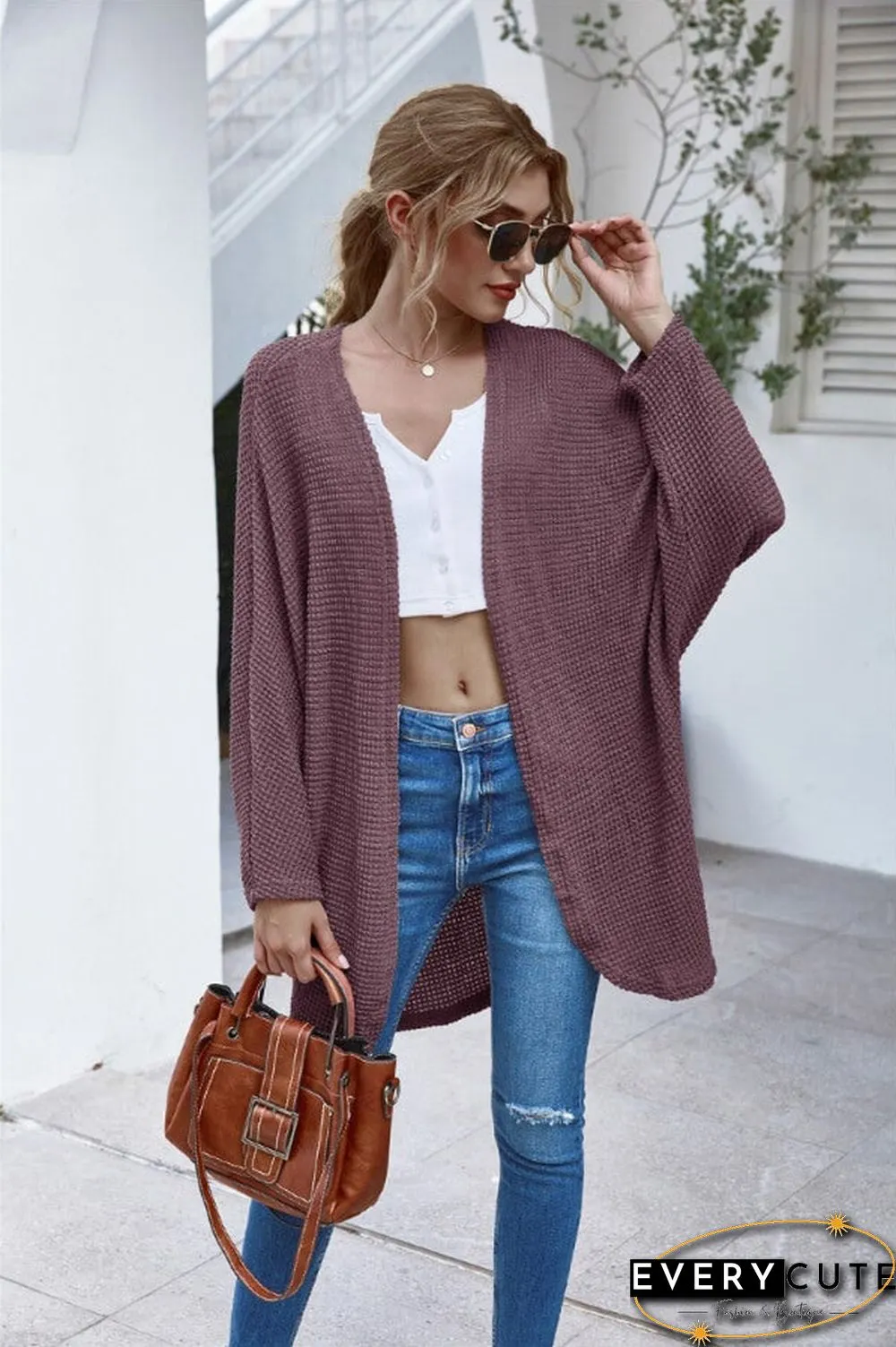 Fashion Casual Solid Color Knitting Cardigan