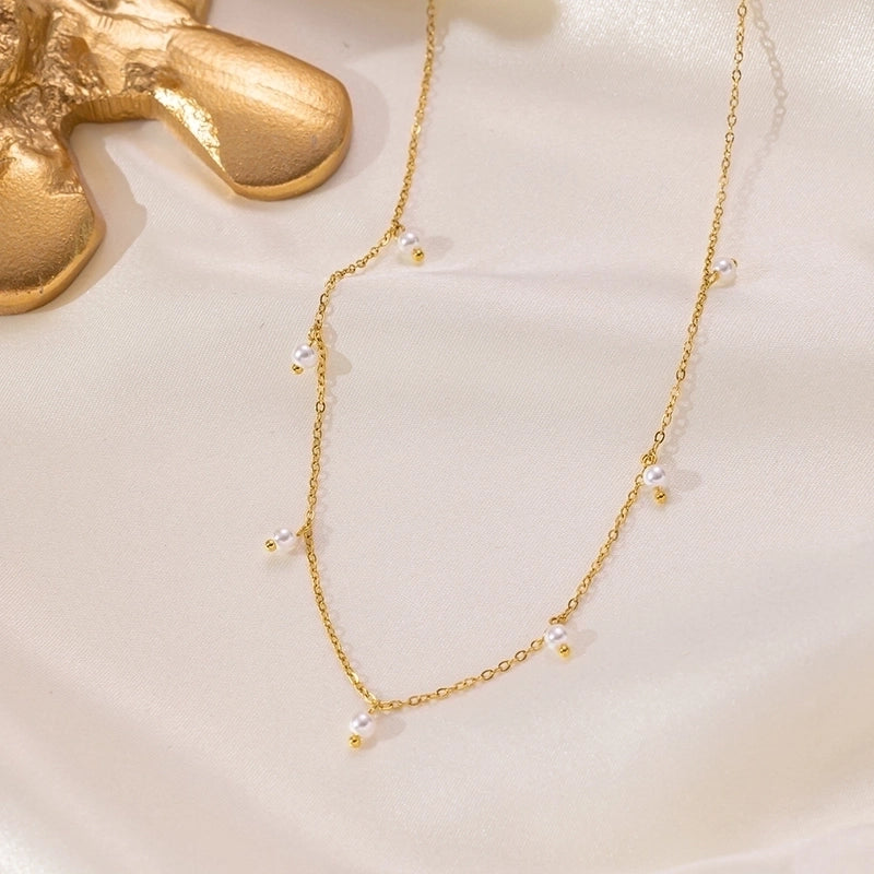 One  Style 18K Real Gold Stainless Steel Small Bead Tassel Necklace