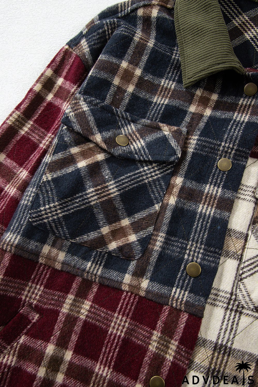 Red Mixed Plaid Patchwork Retro Shacket