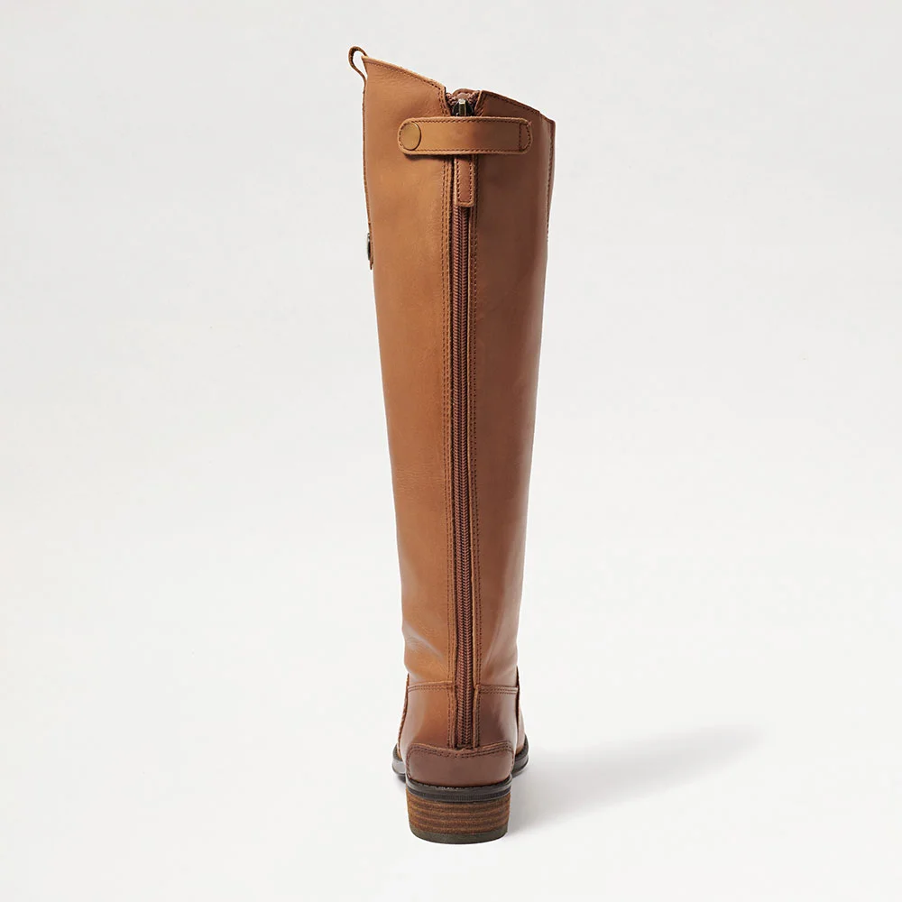 Brown Round Toe Chunky Heel Tall Boots for Women with Zipper