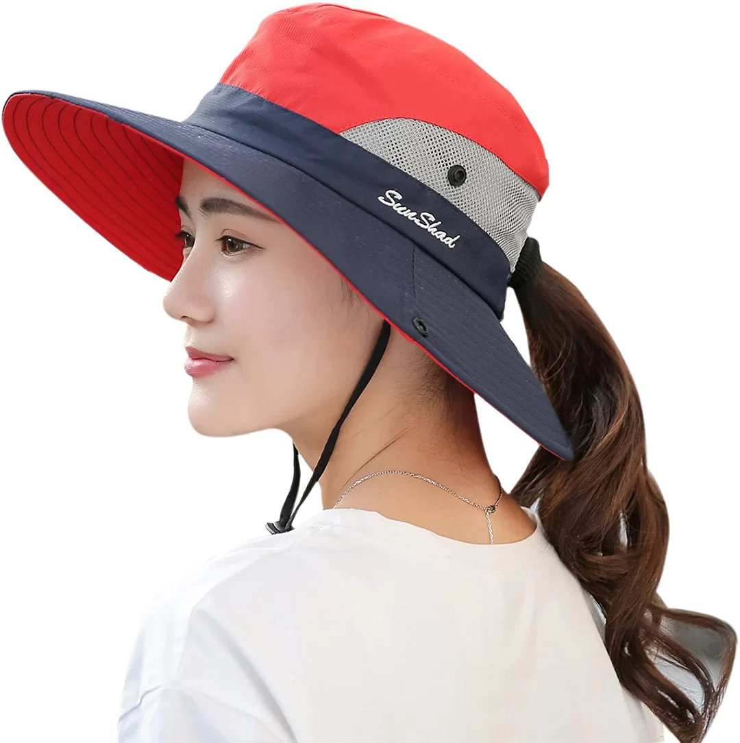Women's Summer Sun UV Protection Hat Foldable Wide Brim Boonie Hats for Beach Safari Fishing