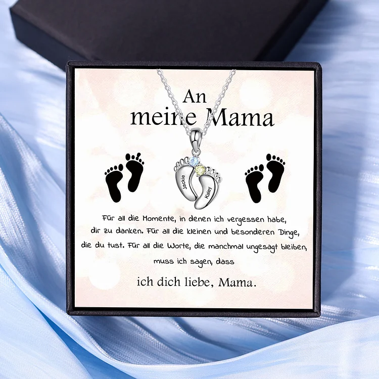 Kettenmachen Personalisierte 2 Namen & 2 Geburtssteine Baby Füße Halskette-An meine Mama-Geschenk mit Nachrichtenkarte