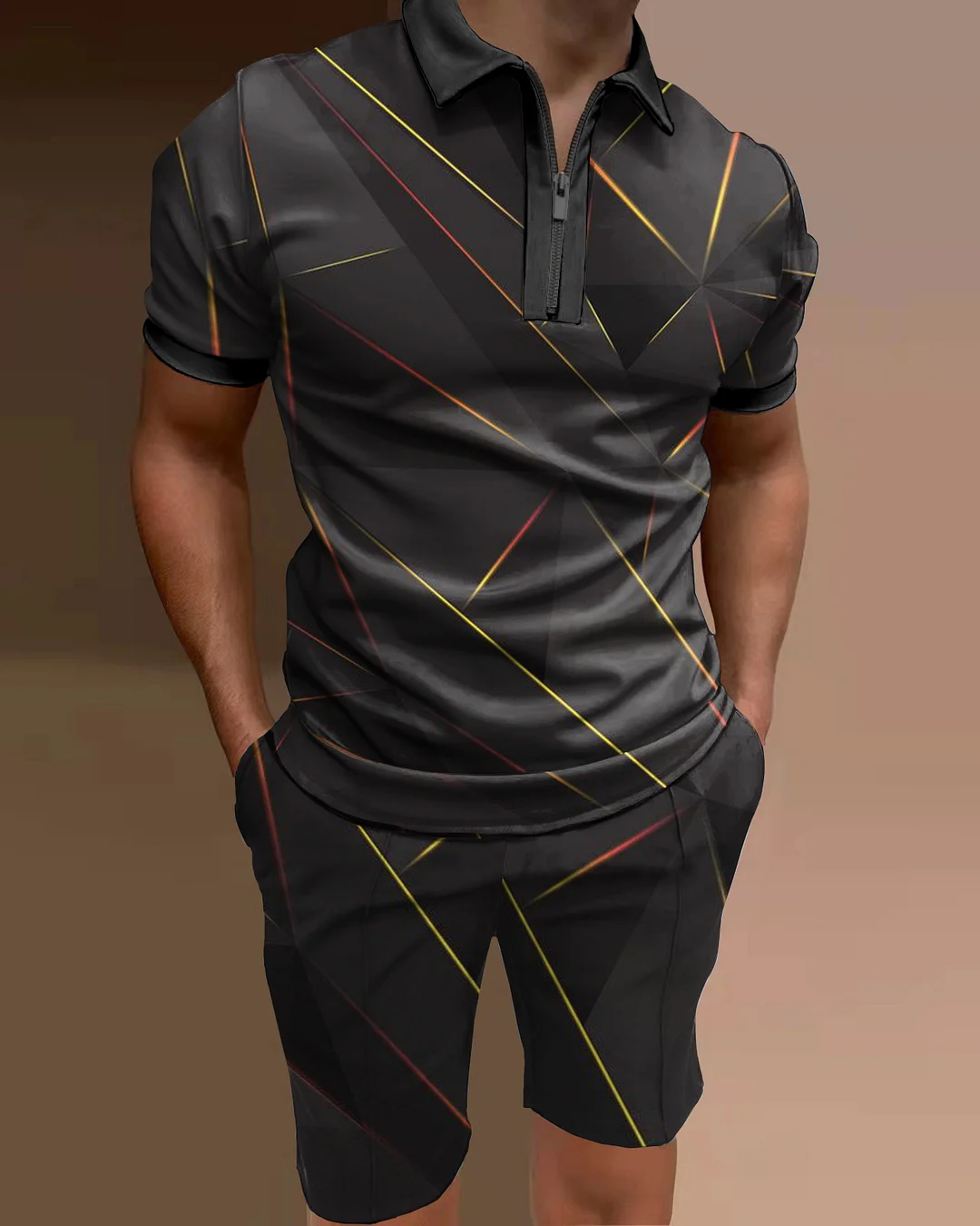 Men's polo shirt gradient print two-piece set