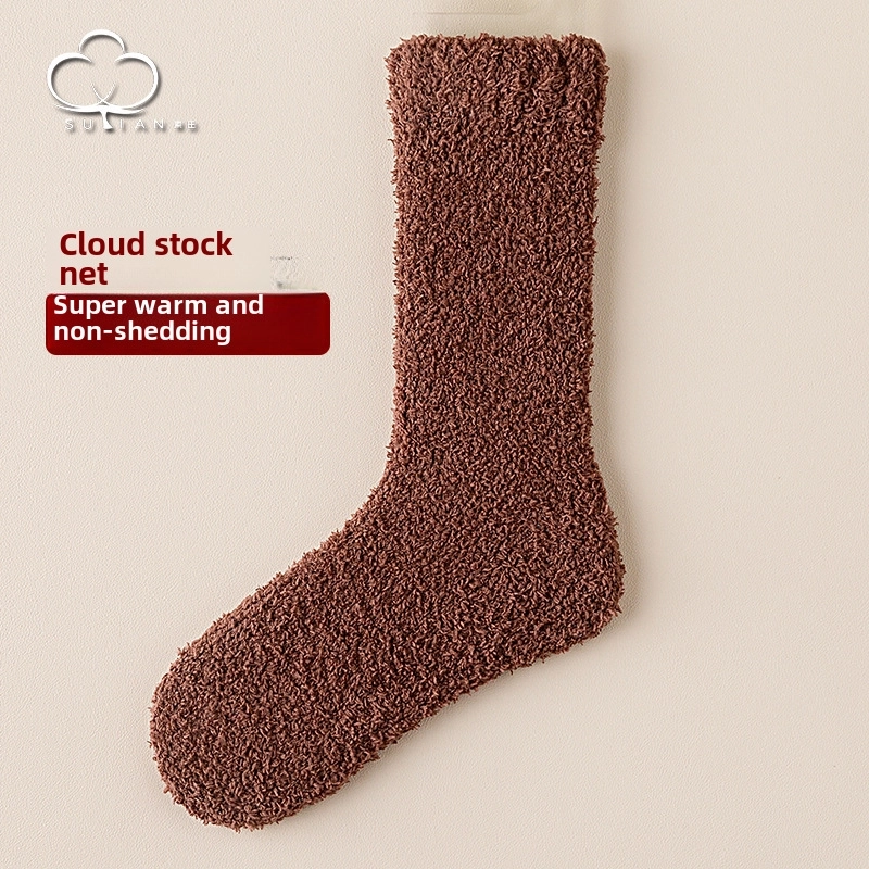 Coral Velvet Socks Women’s Mid-calf Length Socks Autumn And Winter Fleece-lined Thick Warm Plush Women’s Socks Winter Floor Sleep Socks Women