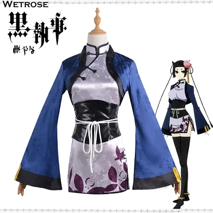 [Wetrose] In Stock Ranmao Cosplay Costume Black Butler Anime Ran Mao Lan Mao Maid Lau Ciel Chinese Assassin Halloween