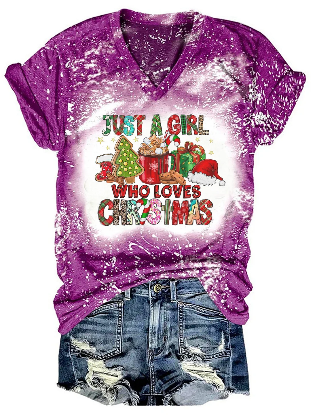 Just A Girl Who Loves Christmas Bleaching T-shirt