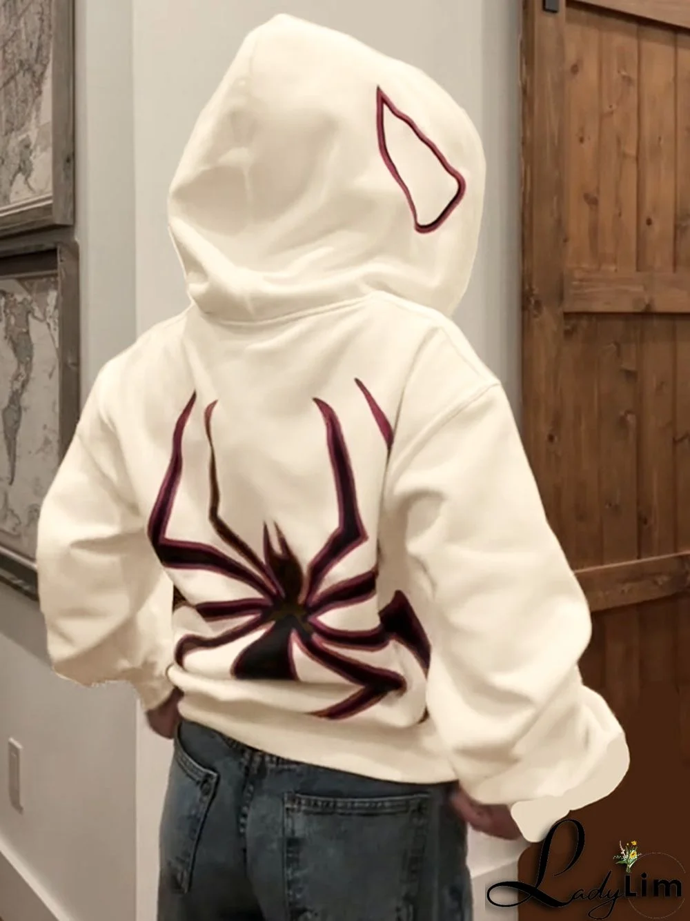 Punk Spider Print Oversized Hoodie