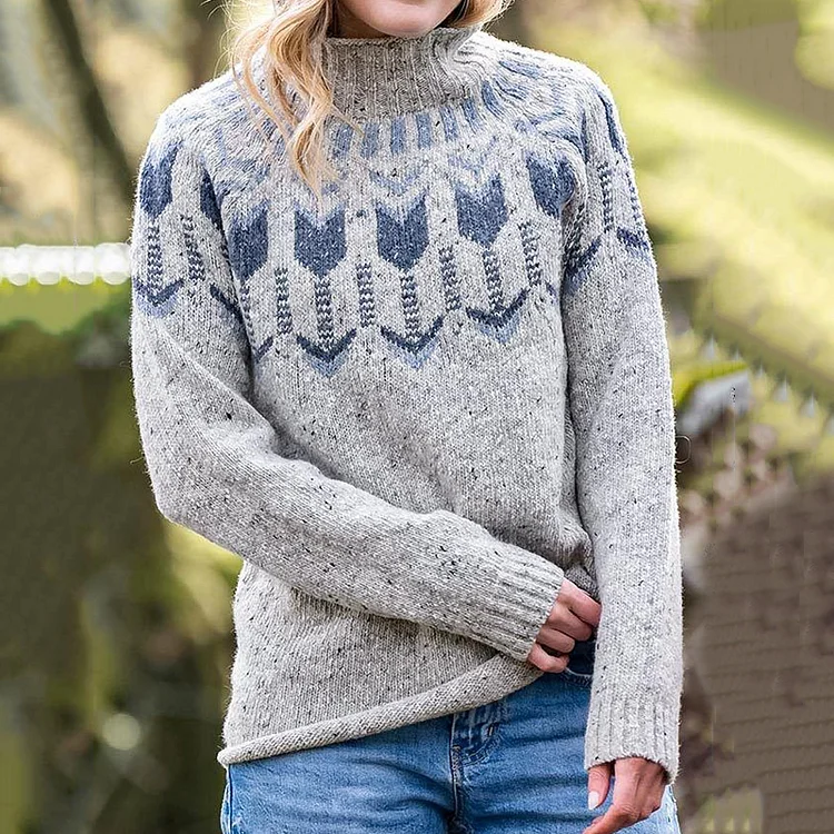 Utbros Scottish Thistle Art Knitted Cozy Turtleneck Sweater