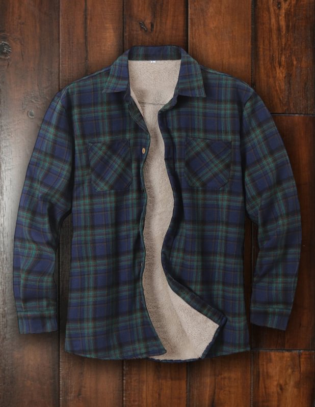 Men's Casual Plaid Fleece Thermal Shirt Jacket