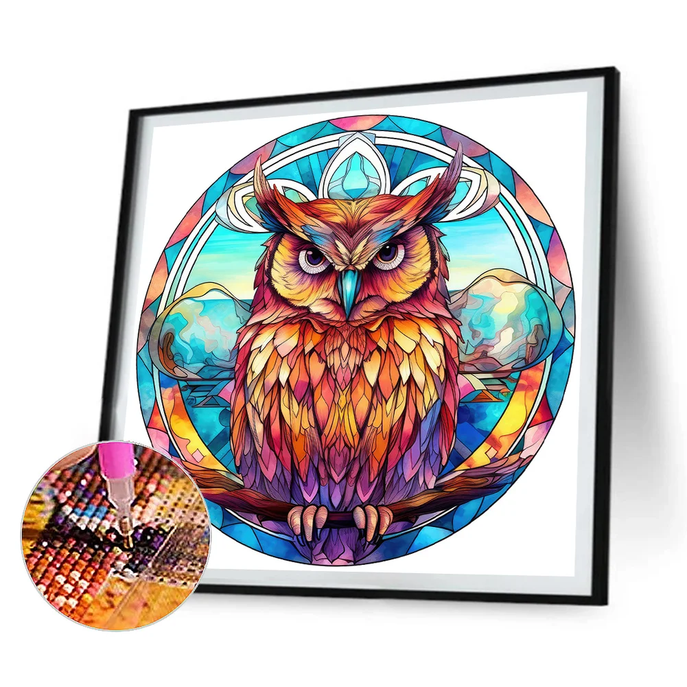 4pcs/Set Diamond Painting - Full Round Drill - Stained Glass Owl(Canvas|30*30cm)