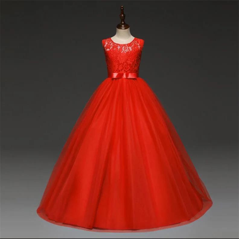 Kids Bridesmaid Lace Girls Dress For Wedding and Party Dresses Evening Christmas Girl long Costume Princess Children Fancy 6 14Y