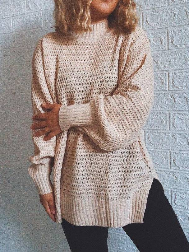  thdmladies Casual Half-high Neck Long-sleeved Knitted Sweater thedmladies