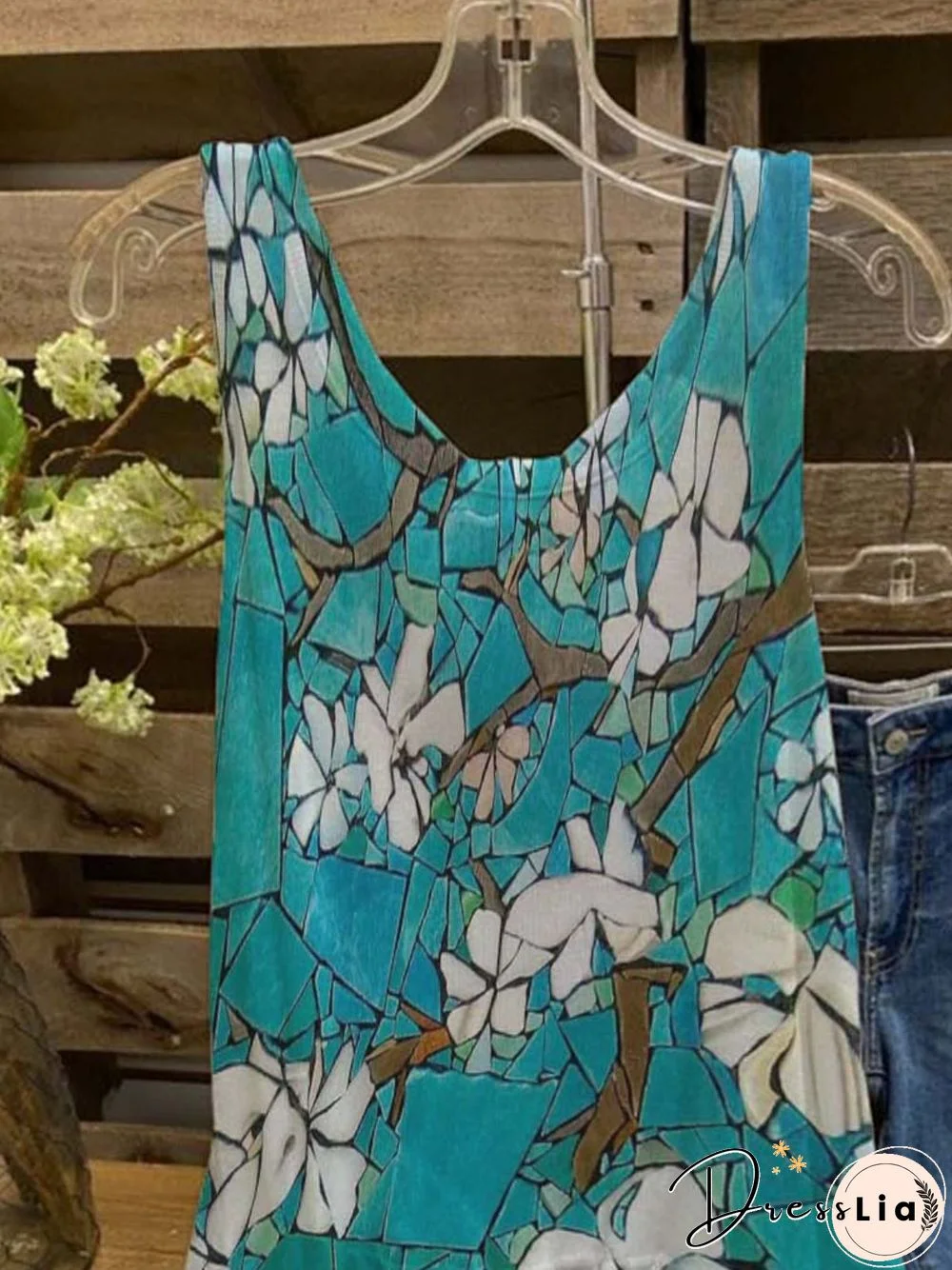 Sleeveless Casual Cotton Printed Tops