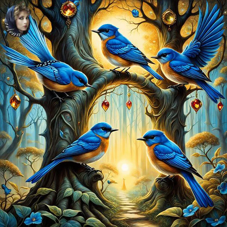 Blue Bird On The Branch 40*40CM (Canvas) Full Round Drill Diamond Painting gbfke