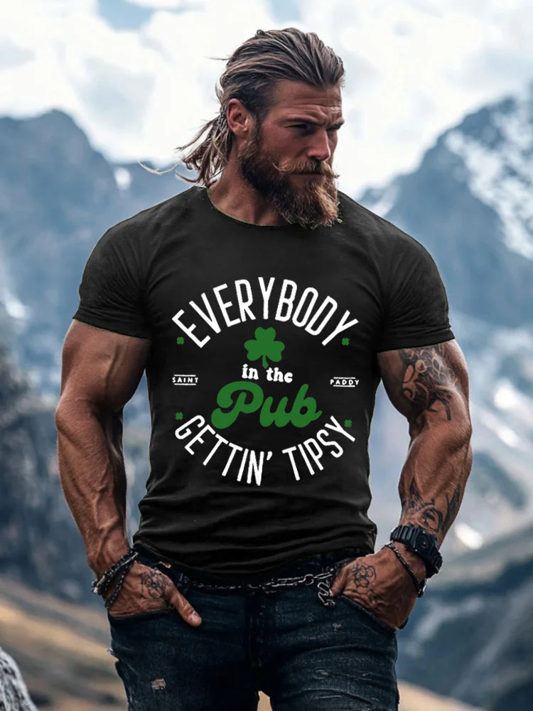 VChics Men's Everybody In The Pub Getting Tipsy St. Patrick's Day Print Casual T-shirt