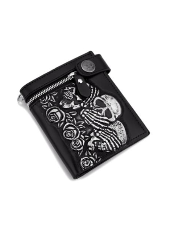 Goth Vintage Skull & Rose Chain Decorated PU Wallet