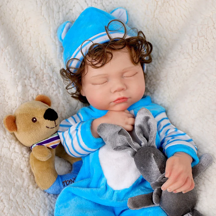 Babeside Thea 16'' Full Silicone Reborn Baby Doll Sleeping Boy Lovely Smurf Blue