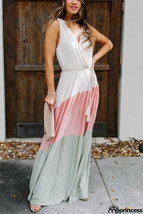 Color Block Sleeveless Maxi Dress