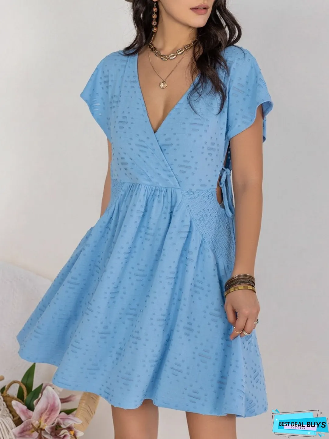 Cutout Surplice Short Sleeve Dress