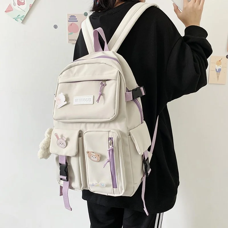 Multi-pocket Women Preppy Style Backpack Student Cute Schoolbag for Teenage Kawaii Girls Laptop Backpacks Female Travel Book Bag