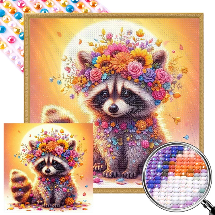Sunset Flower Raccoon 30*30CM (Canvas) Full AB Round Drill Diamond Painting gbfke