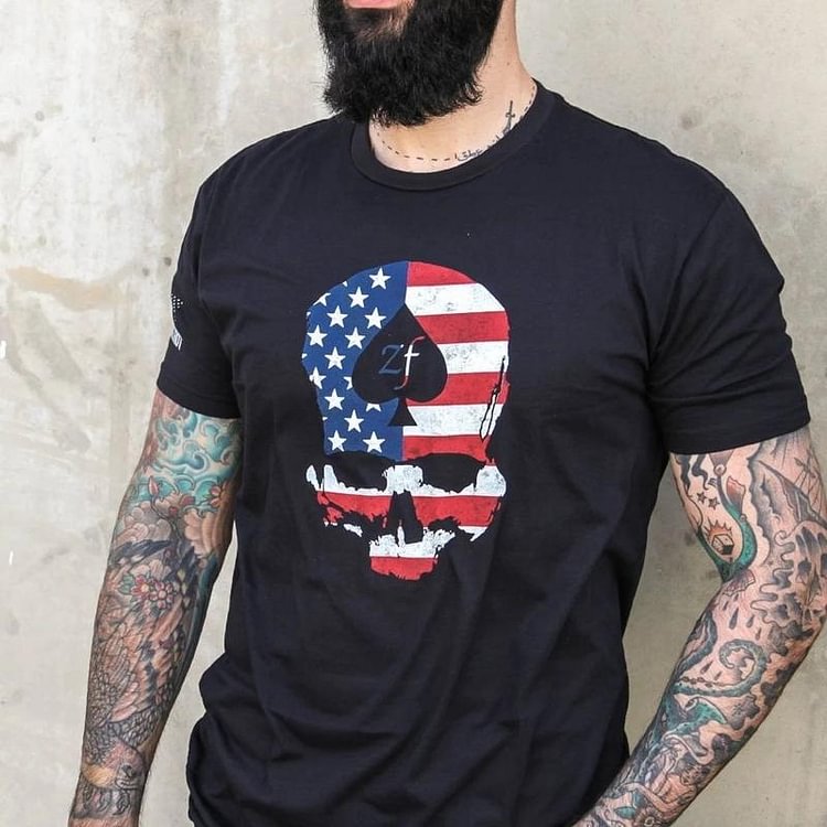 Men's Round Neck Retro Skull Print T-Shirt