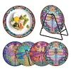 4PCS Wood Diamond Painted Placemats Kitchen Dish Mat with Holder (Dragonfly)