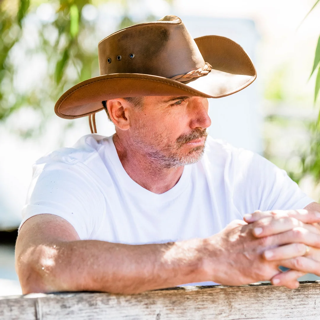 Hollywood - Mens Leather Cowboy Hat