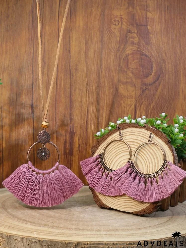 Tassel Charm Necklace & Drop Earrings
