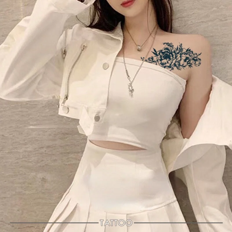 KT51-100 Semi-permanent herbal juice tattoo sticker flower arm clavicle non-reflective simulation tattoo big picture