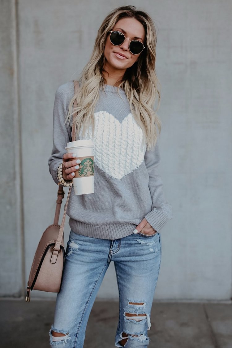 Casual Heart Graphic Kint Sweater