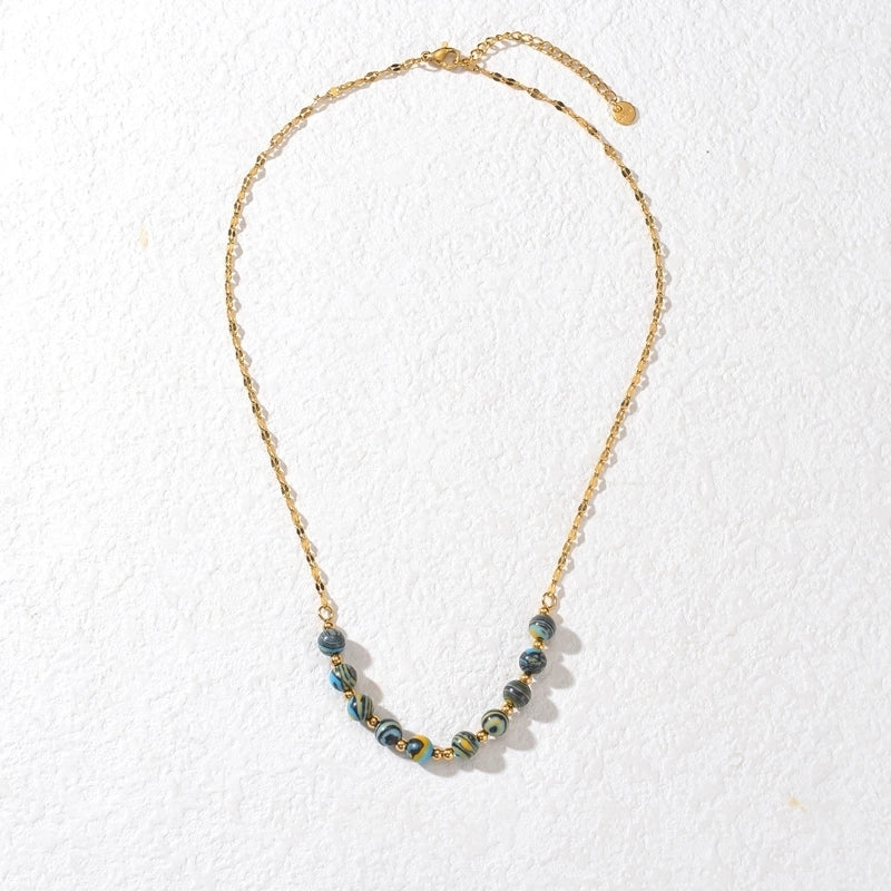 304 Stainless Steel 18K Gold Plated Classic Style Beaded Plating Round Natural Stone Necklace