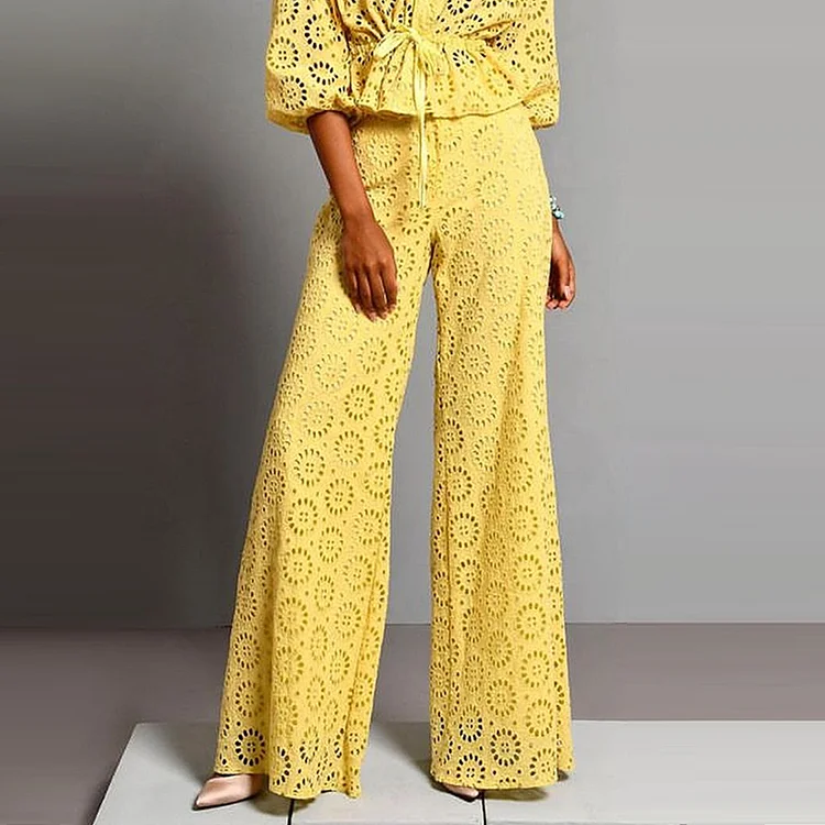 Casual Lace Hollow Out Wide Leg Pants