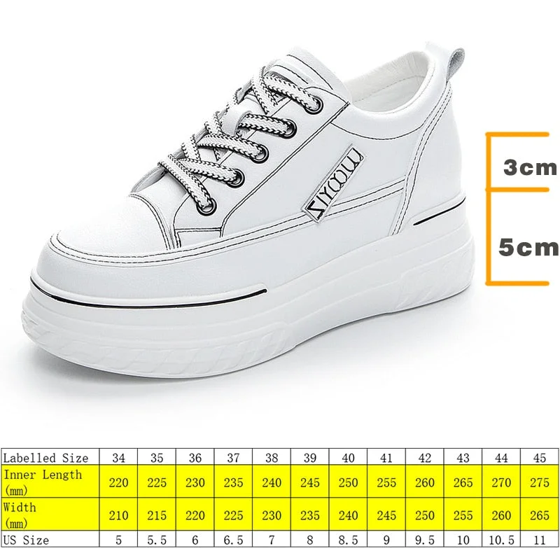 Fujin 8cm Genuine Leather Women Shoes Platform Wedge Sneakers Chunky Shoes Hidden Heel White Black Women Casual Shoes Summer