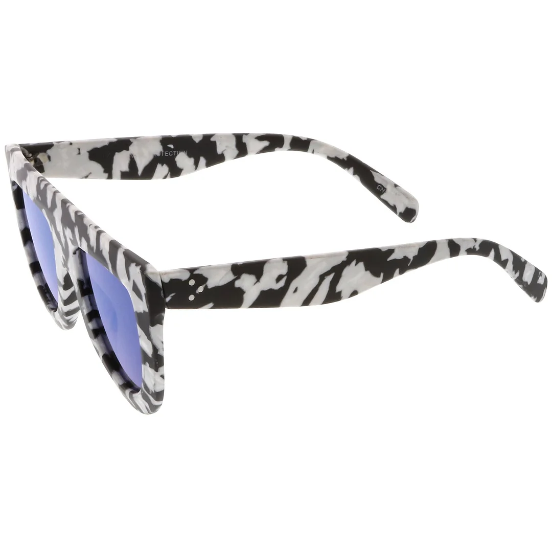 Oversize Chunky Matte Marble Print Wide Arms Flat Lens Flat Top glasses 51mm