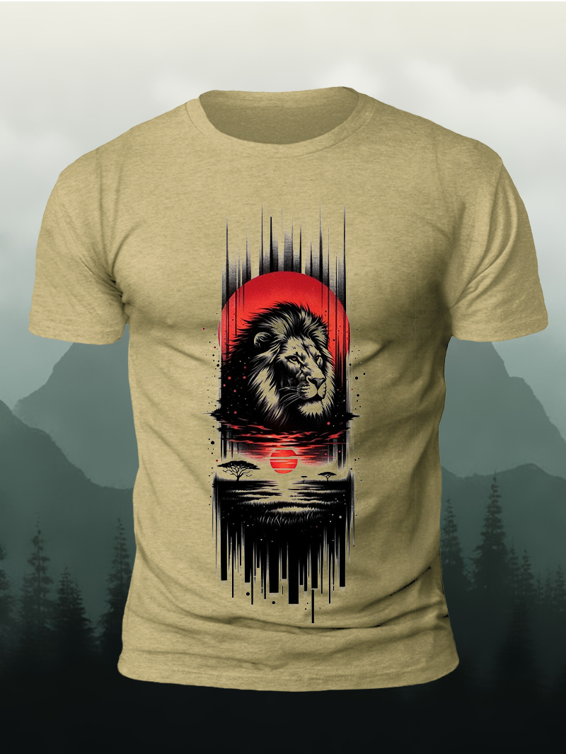 Sunset Lion Print Short Sleeve T-Shirt